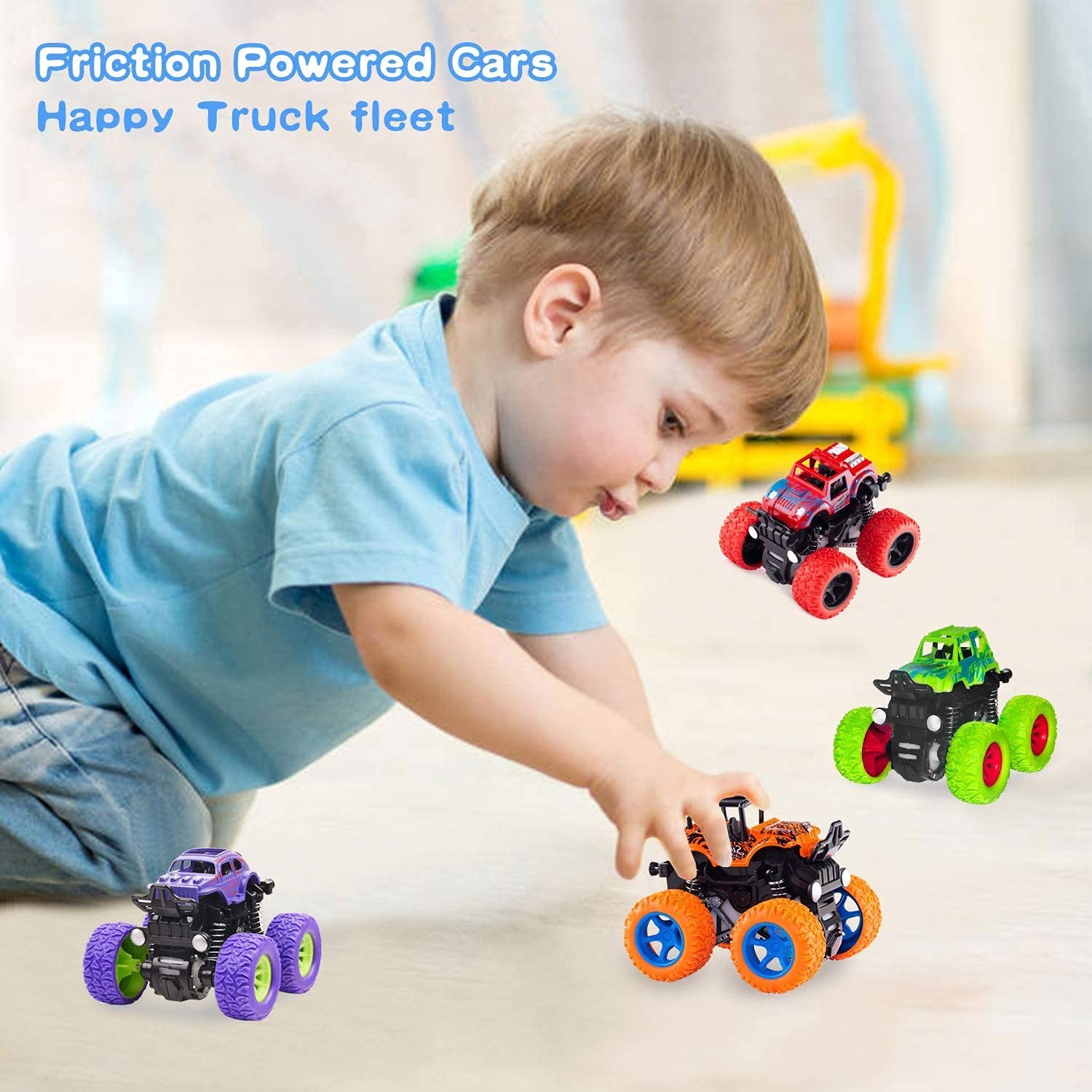 Plastic Push and Go Mini Monster Truck, Friction Powered Truck Vehicle Toy for Kids, Push and Go Toys, Car Truck Friction Toys, Baby Toys Cars for Kids, Multicolor,