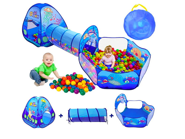 Wembley 3-in-1 Ocean Ball Pool Tunnel for Kids 1-5 Years Girls Boys Toddlers Ball Pit Foldable Tent House for Kids Activity Indoor Outdoor Toys - Balls Not Included