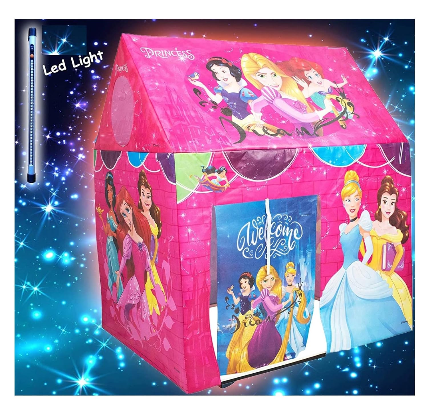 Tent House for Kids, Princess Theme Castle LED Light Jumbo Size Light Weight Doll Tent Hut, Play Tent House for 3+Year Old Girls & Boys, Indoors and Outdoors Play - Multi Color