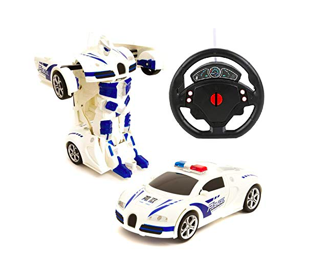 Amitasha Steering Control Police Transformation Robot Plastic Car Toy For Kids, Pack Of 1,White