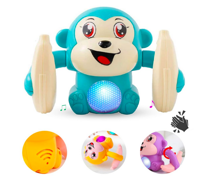 Wembley Dancing Monkey Musical Toy for Kids Baby Spinning Rolling Doll Tumble Toy with Voice Control Musical Light and Sound Effects with Sensor - ISI Mark - Made in India