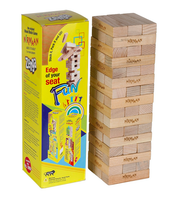 Nirmaan the Original Wood Block Zenga Game 54 Wooden Blocks Jenga Game with Printed Numbers on Each Blocks