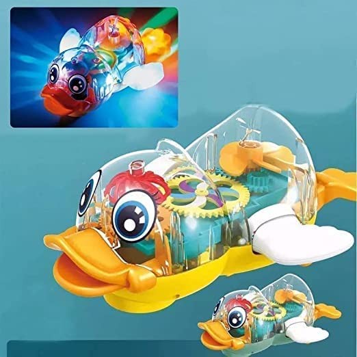 Shivaaro Battery Operated Transparent Gear Duck Car Vehicle Toy for Kids|Boys|Girls with 3D Colorful Light & Music and Bump & go Action