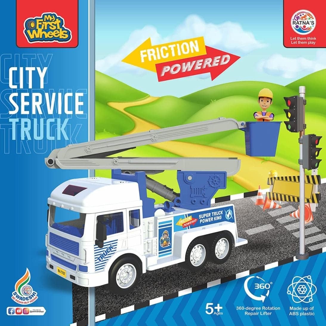 Service Truck Power King 360 Degree Rotation Repair Lifter Pull Back City Sanitation Truck Scale Model Mini Auto Toy for Kids