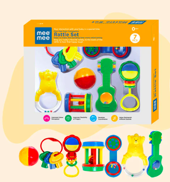 Mee Mee Baby Rattle Gift Set (7 Pieces) | 100% Safe Baby Rattles