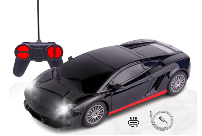 Popsugar High Speed Mini 1:24 Scale C-Type USB Rechargeable Remote Control car with Lithium Battery for Kids, Black & Red