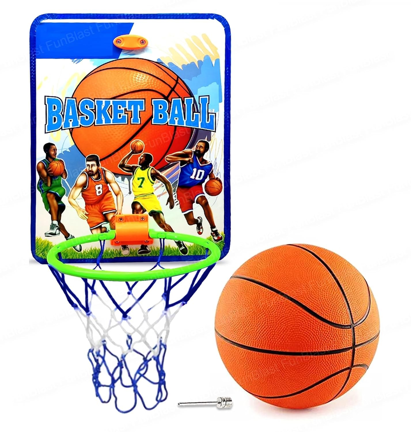 FunBlast Basketball for Kids - Basketball with Net, Basketball Set with Hanging Board for Kids, Kids Basketball Toys, Indoor and Outdoor Games for Boys & Kids