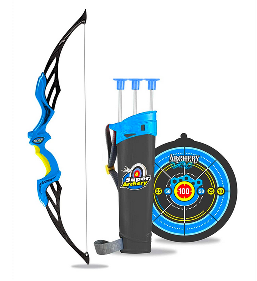 Tec Tavakkal Kids Bow & Arrow Toy, Boys and Girls Basic Archery Set Outdoor Hunting Game with 3 Suction Cup Arrows, Target & Quiver (Blue)