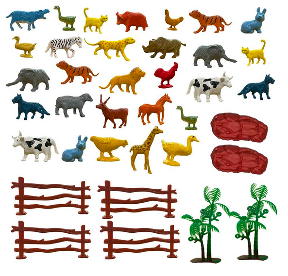 ToyMagic Animal Figure Toy Set of 31 Pcs|Farm & Jungle Animal Figure Playsets with Artificial Tree & Fencing|Birthday & Return Gifts|Learning Educational Animal Toyset for Kids 3+|Made in India