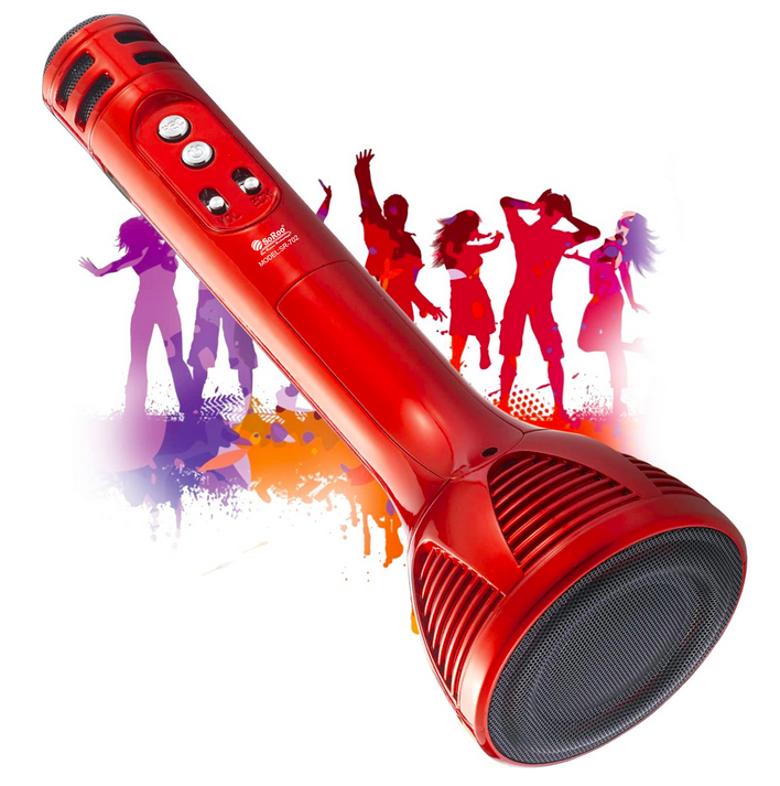 Wireless Singing Mike Multi-Function Bluetooth Karaoke Mic with Microphone Speaker with Recording + USB+FM + Selfie Features & Many More -(Red)