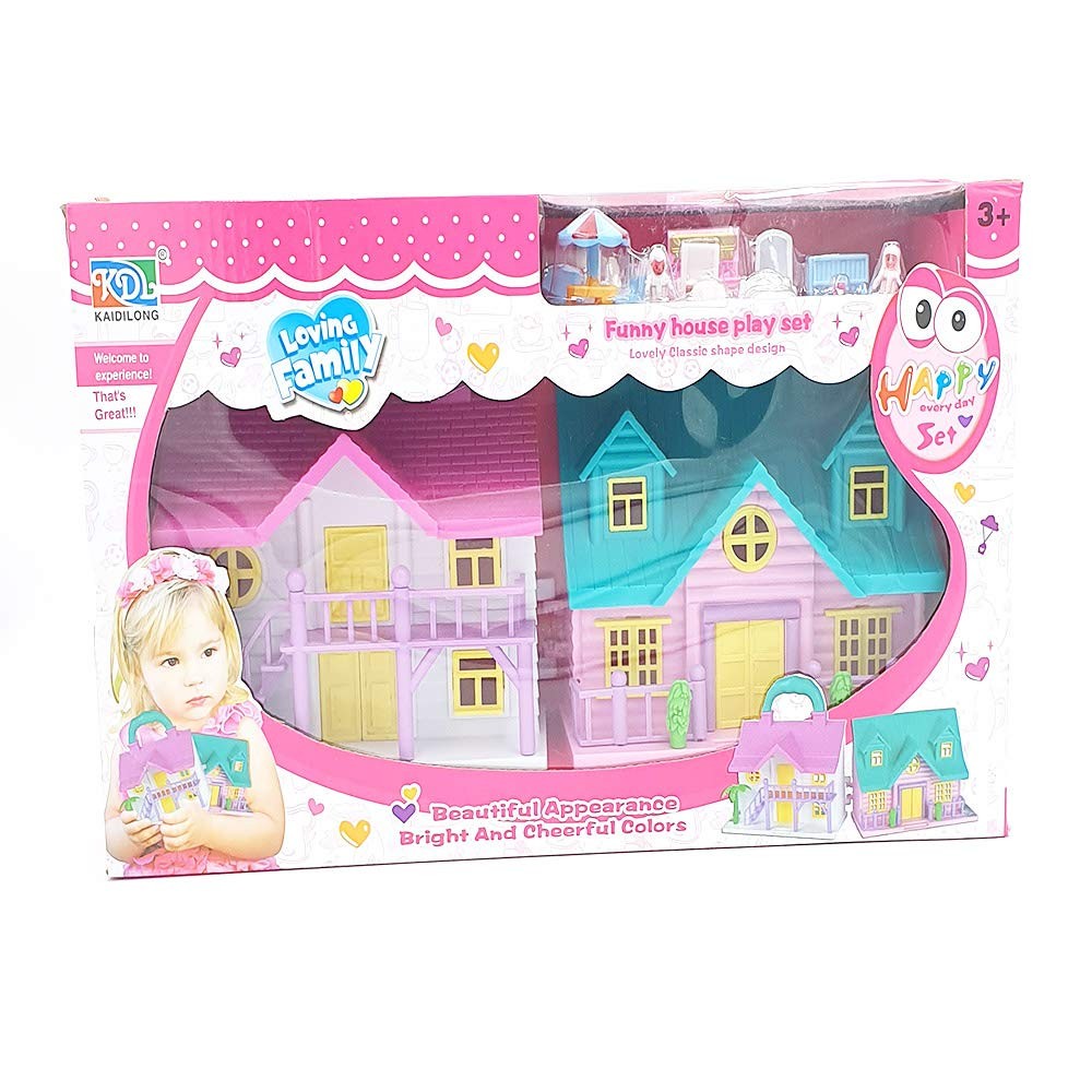 playhouse toys funny doll house play set with loving family- Multi color