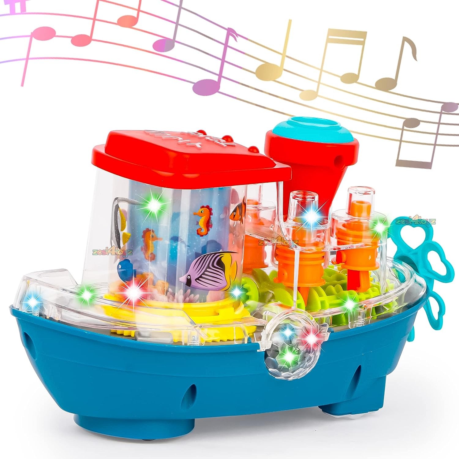 Musical Toys Battery Opertated Gear Land Ship with Rotating Fishing Lamp Bump and Go with Flashing Lights and Sound Effect Toys Gift - Multicolor