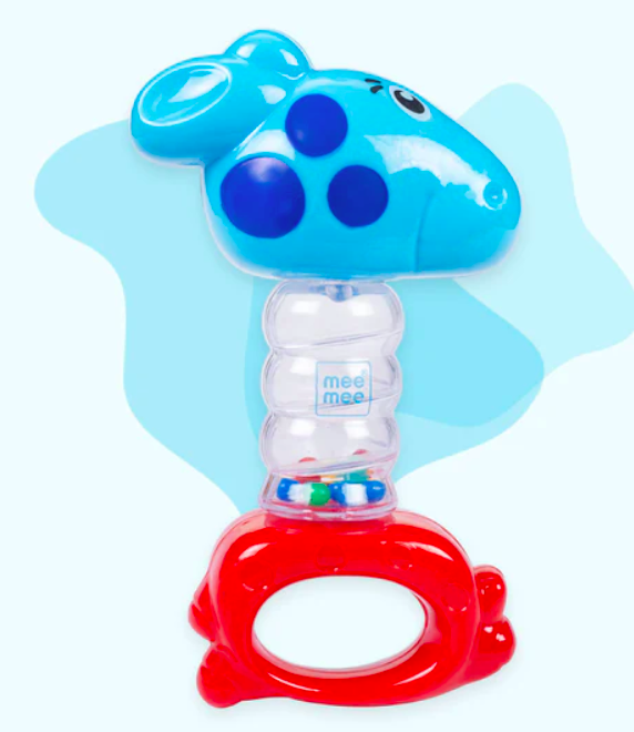 Mee Mee Cheerful Rattle Toy | BPA Free 360° Rotating Rattle with Baby Grip Design (Blue)